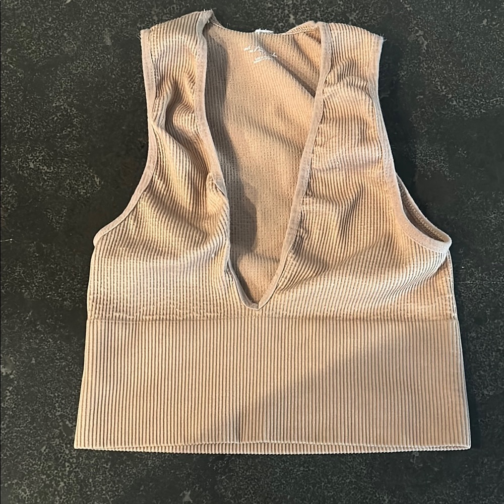 Urban Outfitters Tan Ribbed Cut Out Crop Tank